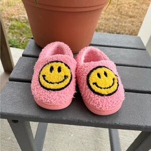 Pink Fuzzy Slippers with Smiley Face
